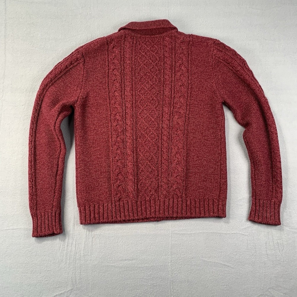 Cabelas Womens Fisherman Cable Knit Full Zip Sweater Red Medium Cotton - Picture 2 of 6